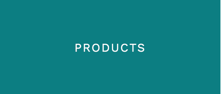 teal background and text in white that says products