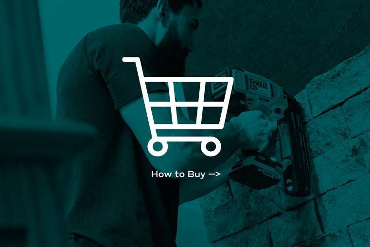person installing stone with nail gun and shopping cart on top how to buy